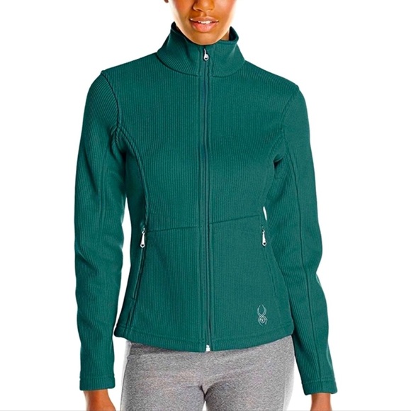 Spyder Core Sweater Jacket Size M Green Full Zipper Front Fitted - Picture 1 of 1